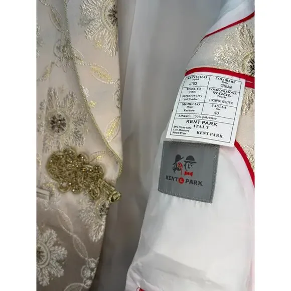 Kent & Park Cream Gold Embellished Tuxedo Jacket 40R J103 Italy Formal - Picture 12 of 13